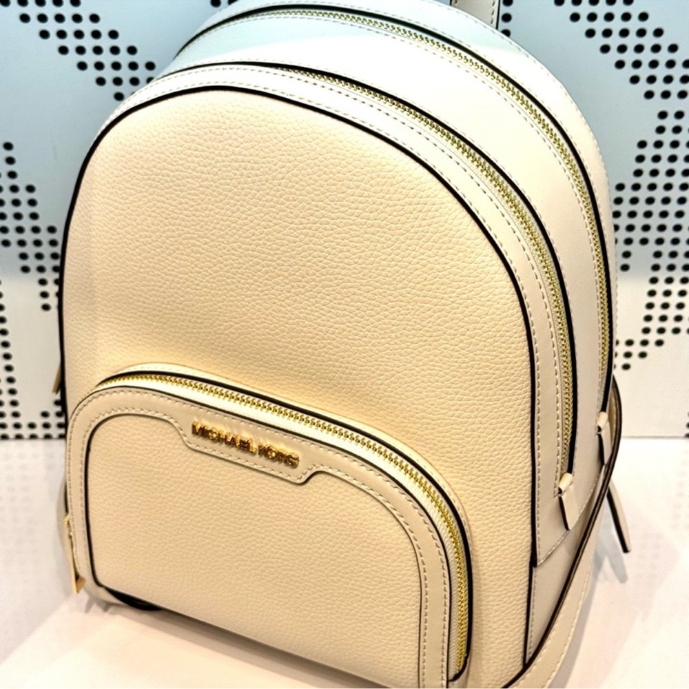 Michael Kors Jaycee Medium Pebbled Leather Backpack Light Cream Multi - Picture 6 of 9